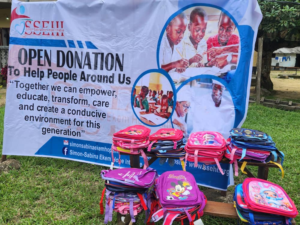 School bags donated at an SSEHI open donation event